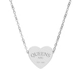 QUEENS Engraved Heart Necklace Pendant, Sterling Silver